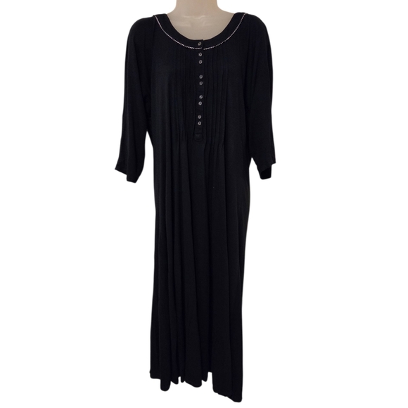 Eileen West Modal Black Long Sleeve Nightgown Pajama Dress Women's Medium Button - Picture 6 of 6